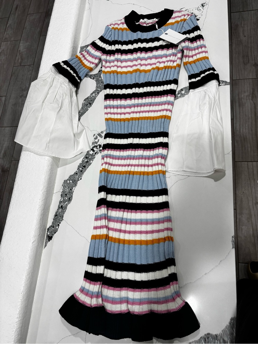 Endless Rose Multicolor Striped Midi Dress with White Bell Sleeves - Picture 8 of 10
